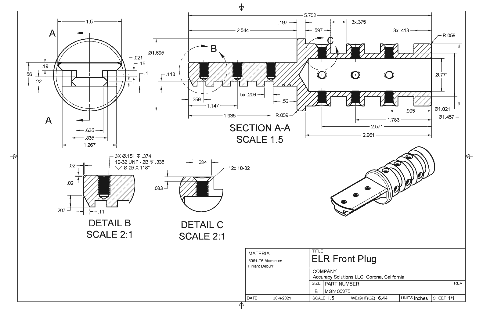 BipodeXt Front Plug Upgrade Kit for ELR Systems - Accuracy Solutions