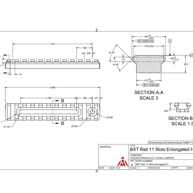 BipodeXt Picatinny Rail 11 Slots Elongated Holes