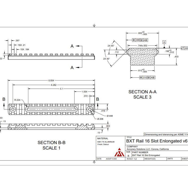 BipodeXt Picatinny Rail 16 Slots Elongated Holes